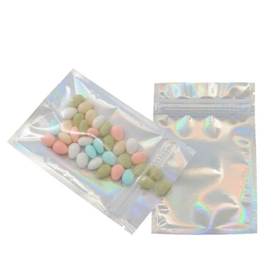 Front Clear Hologram Plastic Food Packaging Bags With Zip Lock