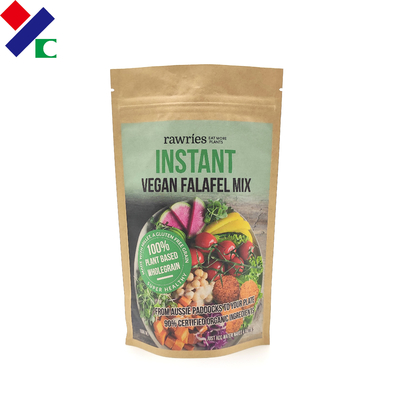 Customized Printed Brown Kraft Paper Bags Plain Stand Up Pouches 50 Microns Biodegradable